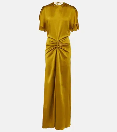 Victoria Beckham Gathered Satin Gown In Gold