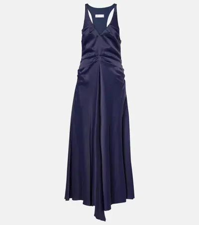 Victoria Beckham Gathered Satin Maxi Dress In Navy