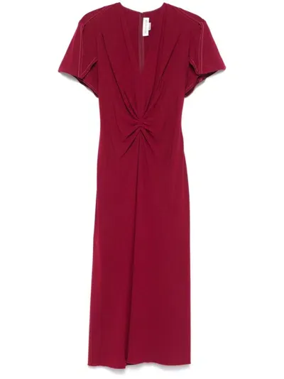 Victoria Beckham Gathered V-neck Midi Dress In Red