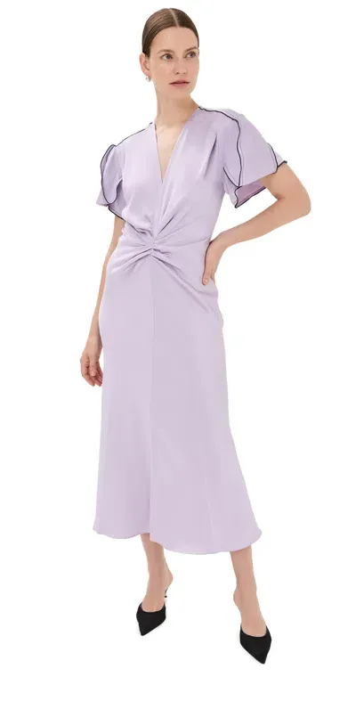 Victoria Beckham Gathered V Neck Midi Dress Petunia