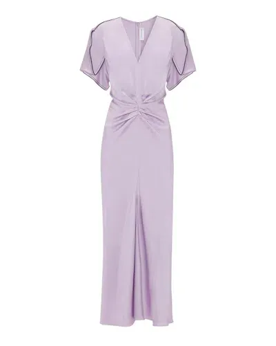 Victoria Beckham Gathered V-neck Midi Dress In Purple