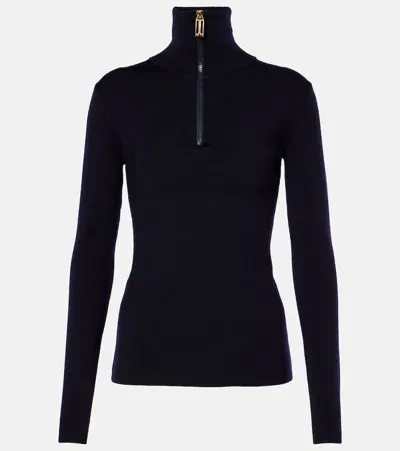 Victoria Beckham Half-zip Wool-blend Top In Blue