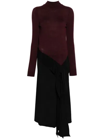 Victoria Beckham High Neck Tie Detail Dress In Bordeaux