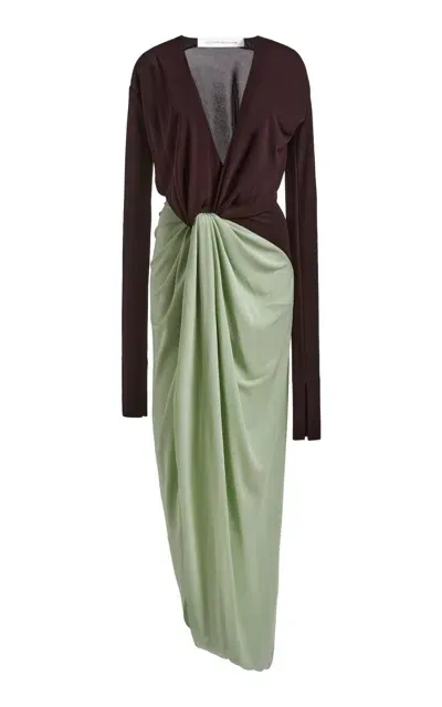 Victoria Beckham Knotted Jersey Gown In Green