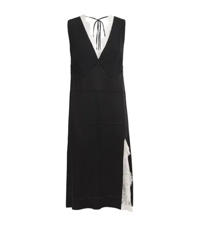 Victoria Beckham V-neck Lace Trim Midi Dress In Black