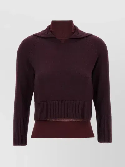 Victoria Beckham Layered High Neck Knit Sweater In Mahogany