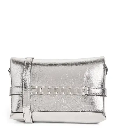 Victoria Beckham Mini Leather Chain Pouch In Silver