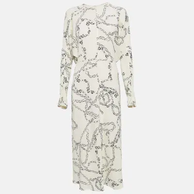 Pre-owned Victoria Beckham Off-white Chain Print Crepe Midi Dress M