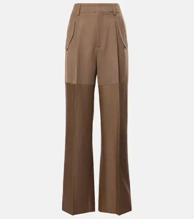 Victoria Beckham Paneled Wool Wide-leg Pants In Bark