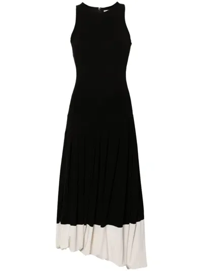 Victoria Beckham Pleated Crepe Midi Dress In Black