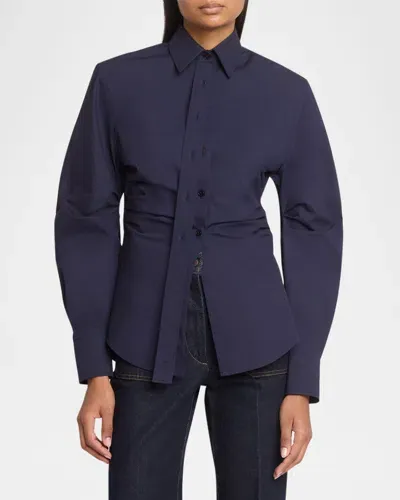 Victoria Beckham Pleated Sleeve Button-down Shirt In Ink Blue