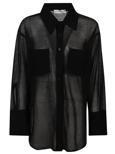 Victoria Beckham Lightweight Cotton Blend Shirt W/pockets In Black