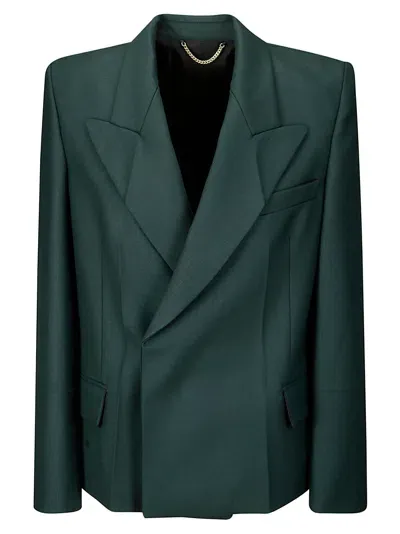 Victoria Beckham Pointed-shoulder Wool Blend Blazer In Green