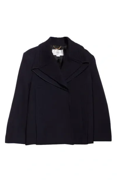 Victoria Beckham Pointed Shoulder Wool Coat In Ink Blue