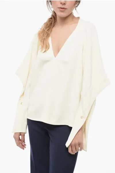 Victoria Beckham Puff-sleeve V-neck Blouse In White