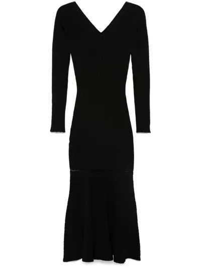 Victoria Beckham Ribbed Midi Dress In Black