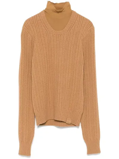 Victoria Beckham Ribbed Sweater In Brown