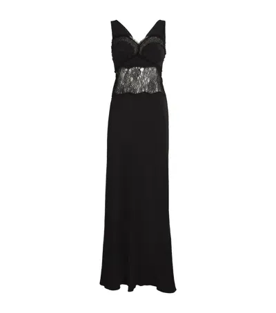 Victoria Beckham Silk Lace-panelled Midi Dress In Black