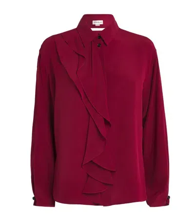 Victoria Beckham Silk Ruffle-trim Blouse In Oxblood