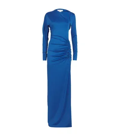 Victoria Beckham Slash-neck Long-sleeve Gown In Blue