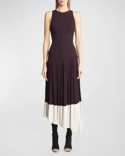 Victoria Beckham Sleeveless Asymmetric Bubble-hem Midi Dress In Deep Mahogany