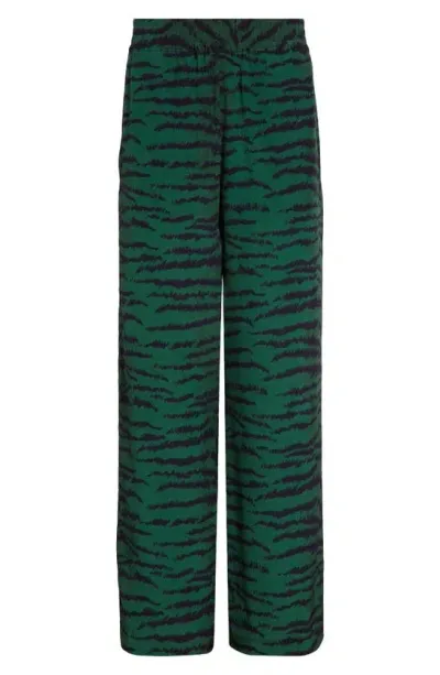 Victoria Beckham Tiger-print Silk Trousers In Green