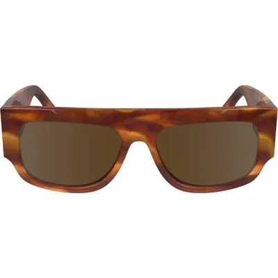 Victoria Beckham V Plaque 55mm Modified Rectangular Sunglasses In Striped Blonde Havana