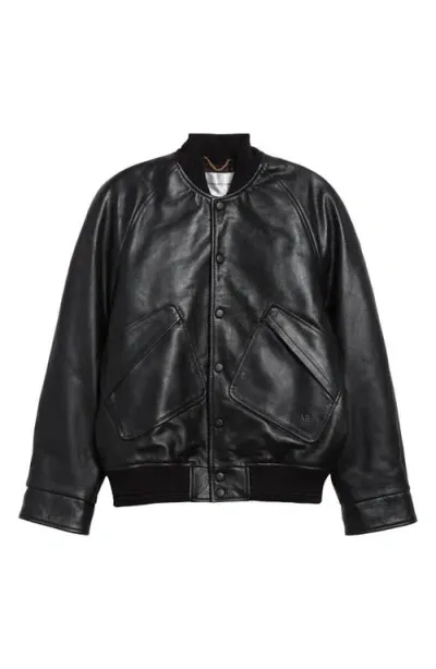 Victoria Beckham Varsity Leather Bomber Jacket In Black