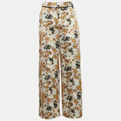 Pre-owned Victoria Beckham Victoria  Off-white Floral Print Satin Trousers S