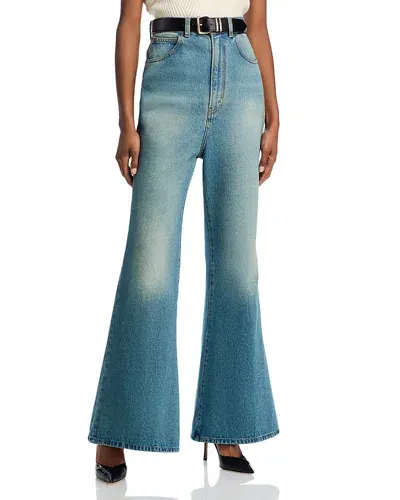 Victoria Beckham Wide Leg Kick Jeans In Blue Wash