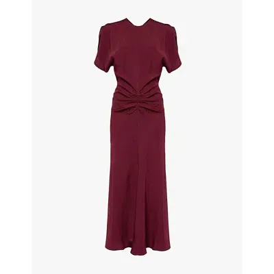 Victoria Beckham Satin Gathered Midi Dress In Red