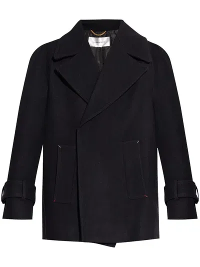 Victoria Beckham Wool Double Breasted Coat In Black