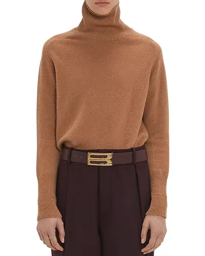 Victoria Beckham Wool Polo Neck Jumper In Tobacco