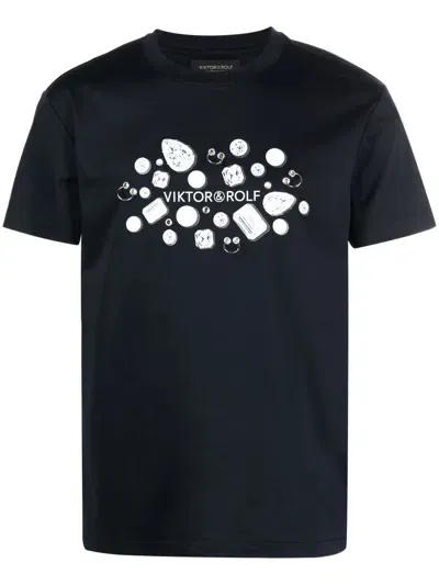 Viktor & Rolf Ring-embellishment Logo-print T-shirt In Blau