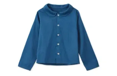 Vild House Of Little Kids'  Ls Organic Cotton Woven Peter Pan Collared Shirt In Navy Blue