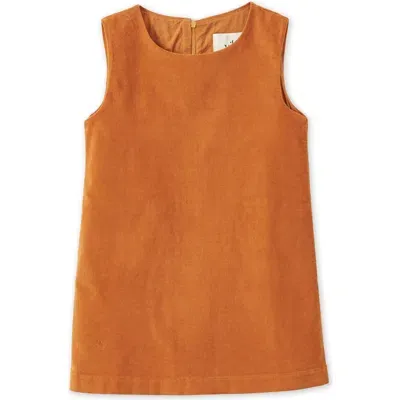 Vild House Of Little Babies'  Organic Cotton Velvet Dress In Raw Sienna