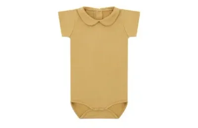 Vild House Of Little Kids'  Ss Organic Cotton Collared Bodysuit In Clever Camel