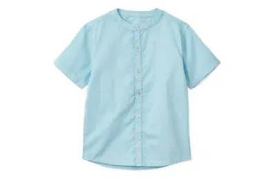 Vild House Of Little Kids'  Ss Organic Cotton Woven Shirt In Sky Blue