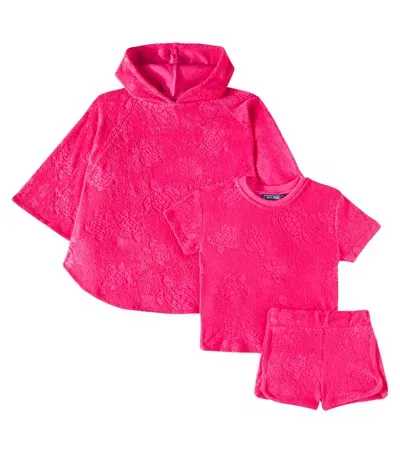 Vilebrequin Baby Bubbly Cotton Cape, T-shirt, And Shorts Set In Pink