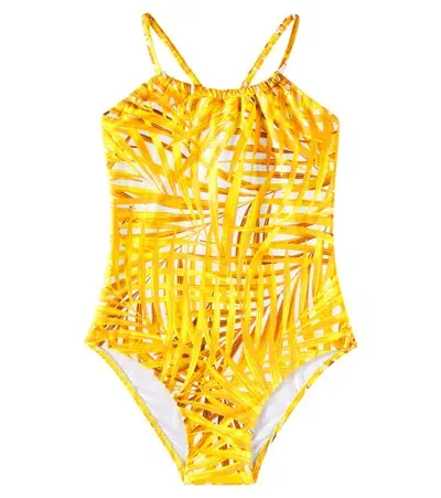 Vilebrequin Kids' Gazette Printed Swimsuit In Mango