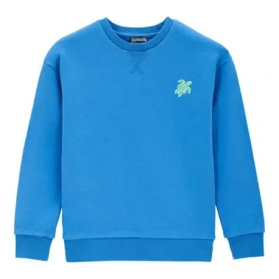 Vilebrequin Kids' 3d Print Turtle Cotton Crewneck Sweatshirt In Ocean