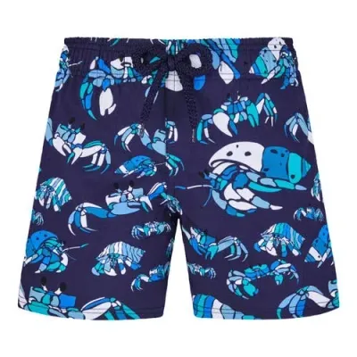 Vilebrequin Kids' Hermit Crabs Stretch Swim Trunks In Bleu Marine