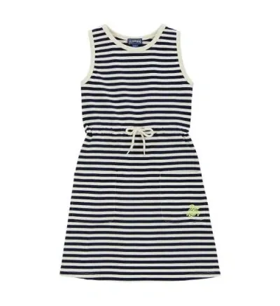 Vilebrequin Kids' Organic Cotton Striped Tank Dress In Marine/blanc