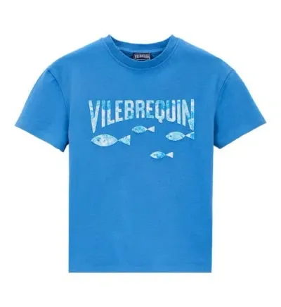 Vilebrequin Babies'  Kids' Organic Cotton Tahiti Turtles T-shirt In Ocean