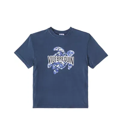 Vilebrequin Kids' Logo Printed Cotton Jersey T-shirt In Bleu Marine