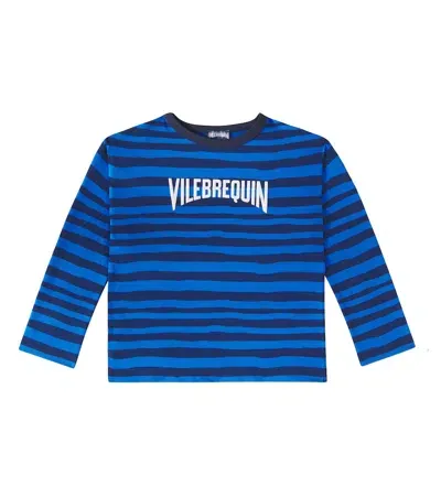 Vilebrequin Kids' Logo Striped Cotton Jersey T-shirt In Bleu Marine