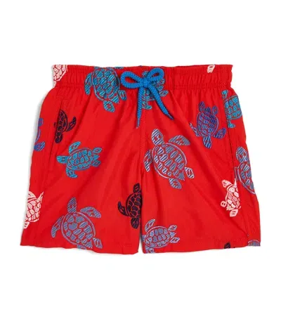 Vilebrequin Kids' Turtle Print Swim Shorts In Red