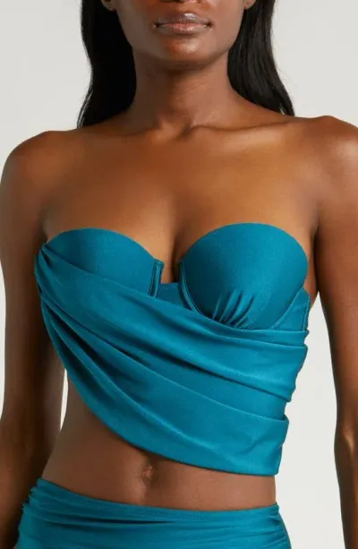 Villa Fresca Draped Asymmetric Bikini Top In Shinny Mare