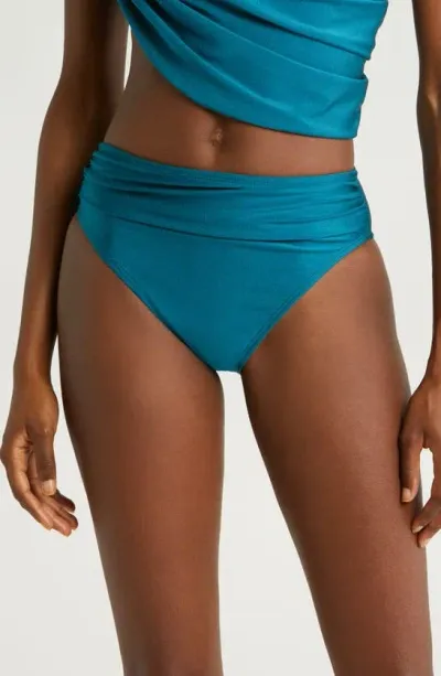 Villa Fresca Draped High Waist Bikini Bottoms In Shinny Mare