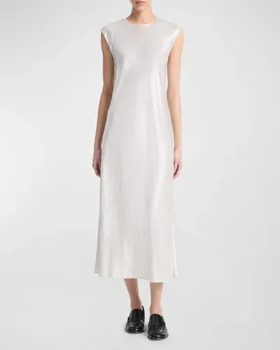 Vince Bias Satin Crew Cap-sleeve Midi Dress In Salt Glass